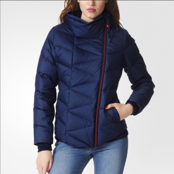 adidas Jackets & Blazers - Adidas Neo Blue Puffer Coat Jacket Asymmetrical